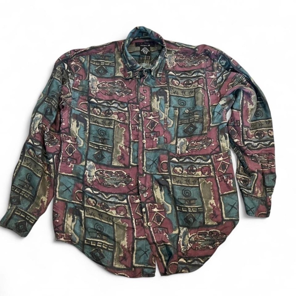 My Silk Multicolor Geometric Pattern Men's 100% Silk Shirt